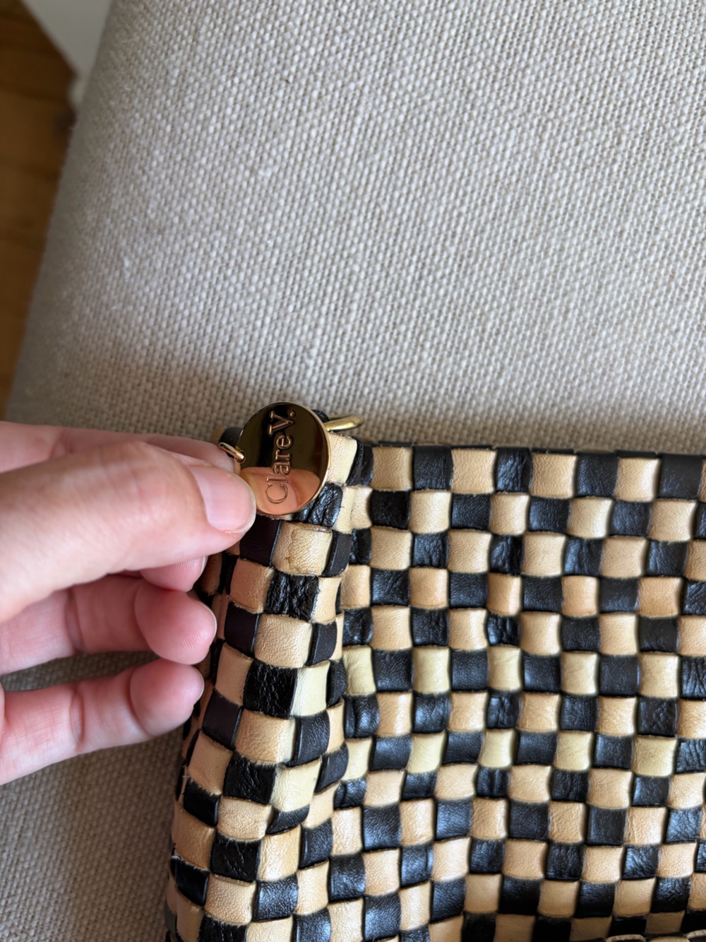 CLARE V Woven Checked Leather Tote - Picture 6 of 6